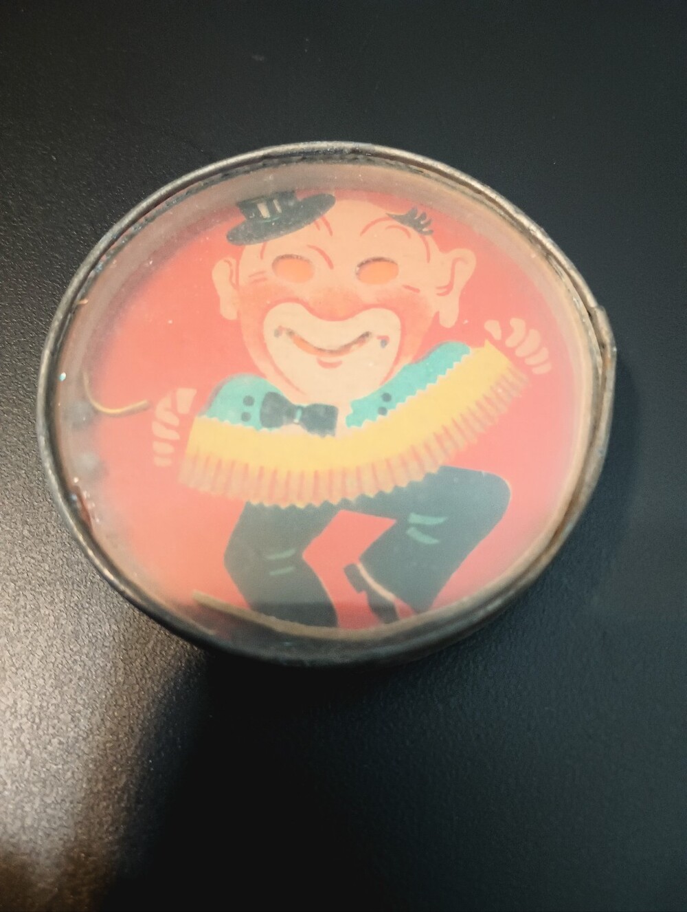 Vintage 1940s Dexterity Puzzle. Clown W/Accordion. Mirrored Back